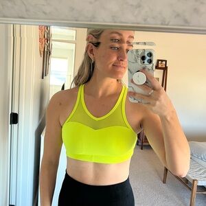 Bright neon yellow mesh sports bra